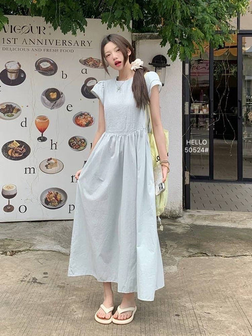 Summer Round Neckline Short Sleeves Maxi Dress